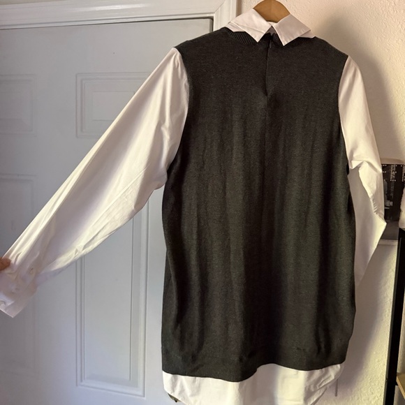 STAUD grey knit cotton attached collar shirt sweater top - Picture 6 of 8